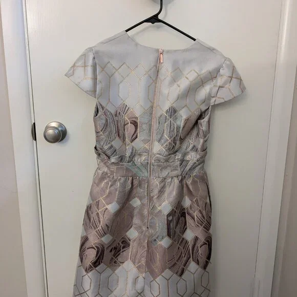 COPY - TED BAKER LONDON Ingrida Jacquard Dress Mid Rose Gold TB 4 sz - Picture 3 of 8